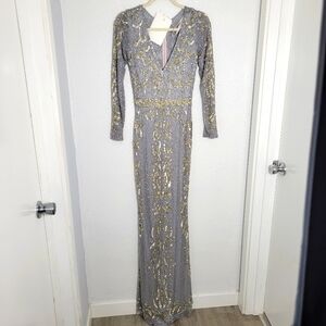 ❤️Mac DUGGAL V-Neck Lattice Beaded And Sequined  Gown •NWT• SZ 2